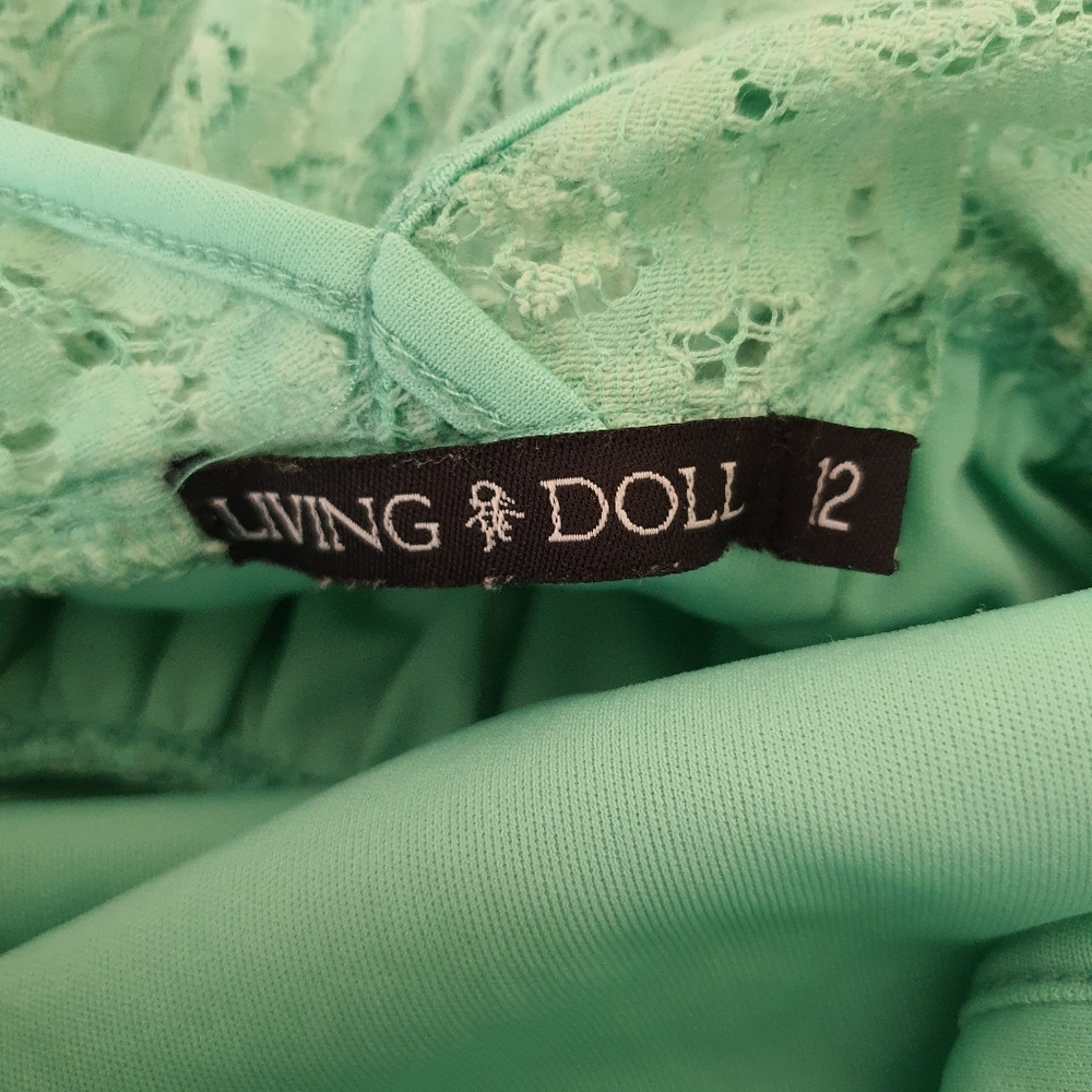 Living Doll Mint Green Embroidered Lace Dress Size 12 - Picture 6 of 8